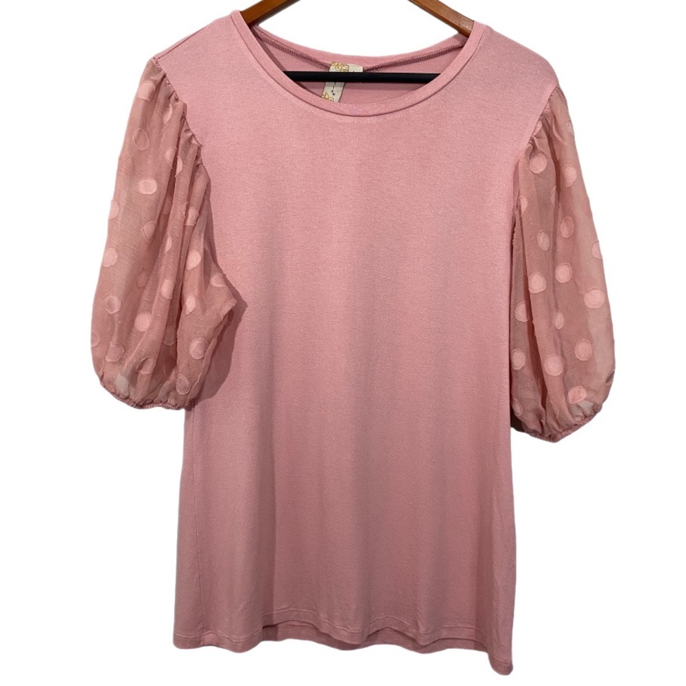 Misia Sheer Polka Dot Puff Balloon Sleeve Blouse Mauve Womens Large Feminine